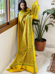Yellow Handmade Kantha Dupatta in Pure Cotton