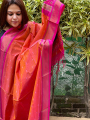 Orange Handwoven Ikat Dupatta Pure Silk-Cotton