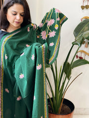 Green Handmade Kantha Dupatta in Pure Cotton