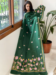 Green Handmade Kantha Dupatta in Pure Cotton