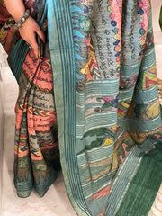 Handpainted Kalamkari Saree in Pure Tussar Silk