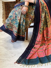 Handpainted Kalamkari Saree in Pure Tussar Silk