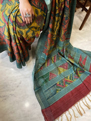 Handpainted Kalamkari Saree in Pure Tussar Silk