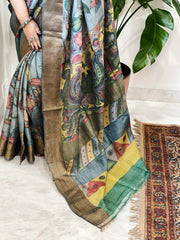 Handpainted Kalamkari Saree in Pure Tussar Silk