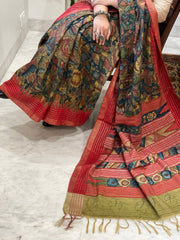 Handpainted Kalamkari Saree in Pure Vidharbha Tussar Silk