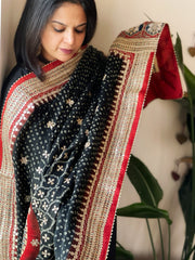 Black Rai Bandhani, Ajrakh Dupatta with Gotapatti Handwork in Gajji Silk