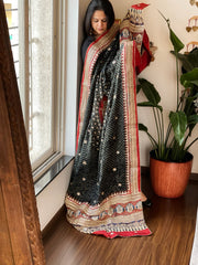 Black Rai Bandhani, Ajrakh Dupatta with Gotapatti Handwork in Gajji Silk