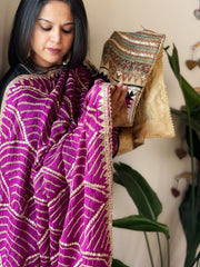 Purple Rai Bandhani, Ajrakh Dupatta with Gotapatti Handwork in Gajji Silk