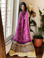 Purple Rai Bandhani, Ajrakh Dupatta with Gotapatti Handwork in Gajji Silk