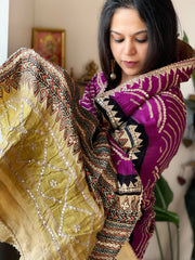 Purple Rai Bandhani, Ajrakh Dupatta with Gotapatti Handwork in Gajji Silk