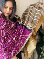 Purple Rai Bandhani, Ajrakh Dupatta with Gotapatti Handwork in Gajji Silk