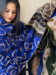 Blue Rai Bandhani, Ajrakh Dupatta with Gotapatti Handwork in Gajji Silk