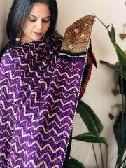 Purple Rai Bandhani, Ajrakh Dupatta with Gotapatti Handwork in Gajji Silk