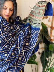 Blue Rai Bandhani, Ajrakh Dupatta with Gotapatti Handwork in Gajji Silk