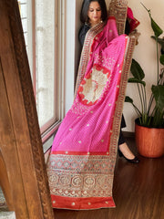 Pink Rai Bandhani, Ajrakh Dupatta with Gotapatti Handwork in Gajji Silk