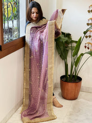 Lavender Crushed Tissue Dupattas with Cut Daana, Sequin Work and Gota Border