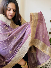 Lavender Crushed Tissue Dupattas with Cut Daana, Sequin Work and Gota Border