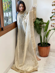 Cream Crushed Tissue Dupattas with Cut Daana, Sequin Work and Gota Border