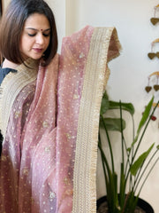 Pink Crushed Tissue Dupattas with Cut Daana, Sequin Work and Gota Border
