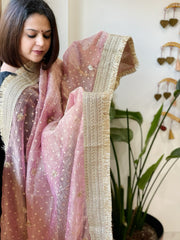 Pink Crushed Tissue Dupattas with Cut Daana, Sequin Work and Gota Border