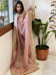 Pink Crushed Tissue Dupattas with Cut Daana, Sequin Work and Gota Border