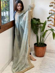 Aqua Green Crushed Tissue Dupattas with Cut Daana, Sequin Work and Gota Border