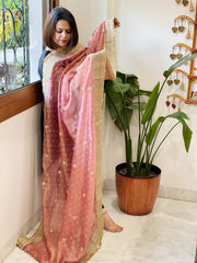 Onion Pink Crushed Tissue Dupattas with Cut Daana, Sequin Work and Gota Border