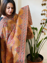 Yellow Chinon Dupatta with Aari Embroidery