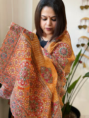 Yellow Chinon Dupatta with Aari Embroidery