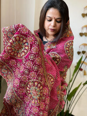 Pink Chinon Dupatta with Aari Embroidery