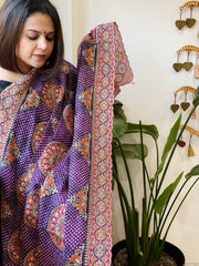 Purple Chinon Dupatta with Aari Embroidery