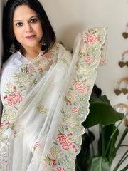 Off-White Kota Cotton Dupatta with Cross-Stitch Embroidered Border