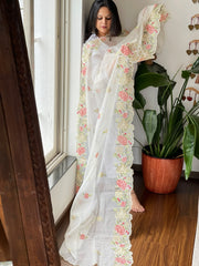 Off-White Kota Cotton Dupatta with Cross-Stitch Embroidered Border
