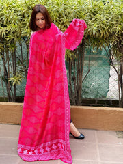 Hot Pink Rai Bandhej Dupatta with Lucknowi Handwork in Pure Georgette