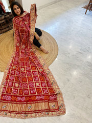 Red Gharchola Piliya Dupatta with Heavy Zardosi Handwork in Pure Gajji Silk