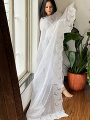 White Kota Cotton Dupatta with Cut Work