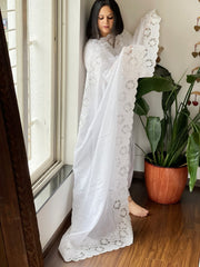 White Kota Cotton Dupatta with Cut Work