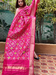 Pink Handwoven Ikat Dupatta in Pure Silk