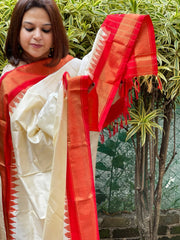 Ivory Handwoven Ikat Dupatta in Pure Silk