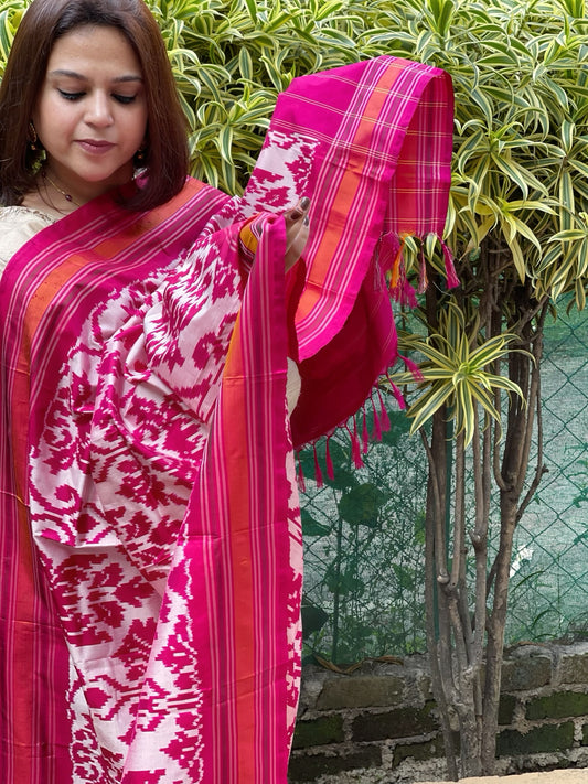 Lite Pink Handwoven Ikat Dupatta in Pure Silk