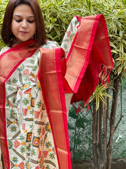 Ivory Handwoven Ikat Dupatta in Pure Silk