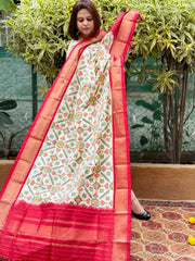 Ivory Handwoven Ikat Dupatta in Pure Silk