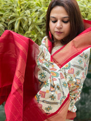 Ivory Handwoven Ikat Dupatta in Pure Silk