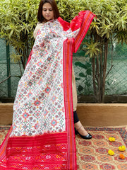 Ivory Handwoven Ikat Dupatta in Pure Silk