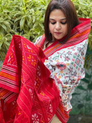 Ivory Handwoven Ikat Dupatta in Pure Silk