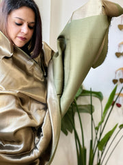 Olive Green Zari Reversible Woollen Shawl