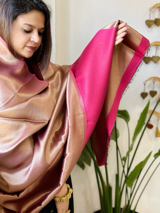 Hot Pink Zari Reversible Woollen Shawl