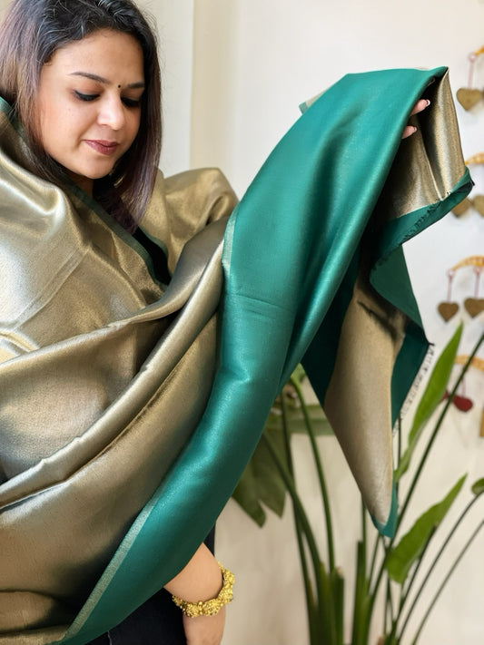 Bottle Green Zari Reversible Woollen Shawl