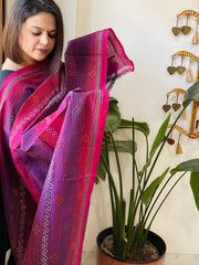 Purple, Pink Handmade Kantha Dupatta in Silk