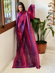 Purple, Pink Handmade Kantha Dupatta in Silk